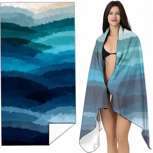 Strandtuch Mikrofaser Handtuch Groß Blau 90 x 180cm, Microfaser Handtücher Kompakt und Sandfest, Leicht und chnelltrocknend Gym Handtuch für Travel, Strand, Sauna, mit Tasche Abstrakt SYL3 1-8 von YALNSENN
