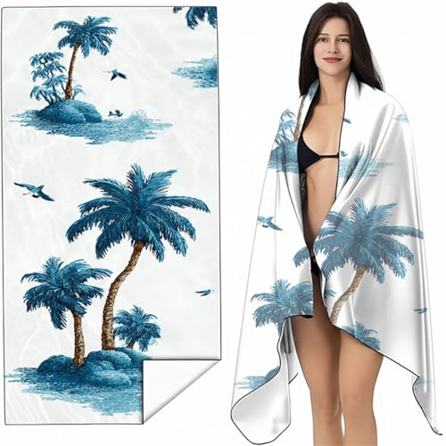 Strandtuch Mikrofaser Handtuch Groß Blau 90 x 180cm, Microfaser Handtücher Kompakt und Sandfest, Leicht und chnelltrocknend Gym Handtuch für Travel, Strand, Sauna, mit Tasche Landschaft SYL5 D-E von YALNSENN