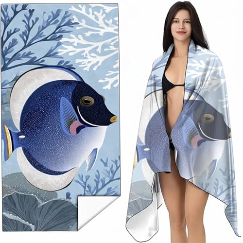 Strandtuch Mikrofaser Handtuch Groß Blau 90x200 cm, Microfaser Handtücher Kompakt und Sandfest, Leicht und chnelltrocknend Gym Handtuch für Travel, Strand, Sauna, mit Tasche Meereslebewesen SYL7 R-9 von YALNSENN
