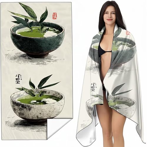 Strandtuch Mikrofaser Handtuch Groß Blau und Weiß 80x160 cm, Microfaser Handtücher Kompakt und Sandfest, Leicht und chnelltrocknend Gym Handtuch für Travel, Strand, Sauna, mit Tasche Pflanze SYL1 J-9 von YALNSENN