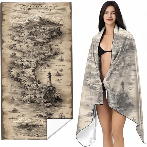 Strandtuch Mikrofaser Handtuch Groß Blau und Weiß 90x200 cm, Microfaser Handtücher Kompakt und Sandfest, Leicht und chnelltrocknend Gym Handtuch für Travel, Strand, Sauna, mit Tasche Karte SYL3 9-K von YALNSENN