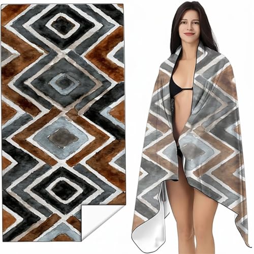 Strandtuch Mikrofaser Handtuch Groß Braun 70 x 140cm, Microfaser Handtücher Kompakt und Sandfest, Leicht und chnelltrocknend Gym Handtuch für Travel, Strand, Sauna, mit Tasche Abstrakt SYL9 I-3 von YALNSENN