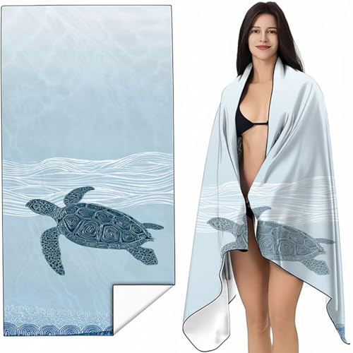 Strandtuch Mikrofaser Handtuch Groß Dunkelblau 70 x 140cm, Microfaser Handtücher Kompakt und Sandfest, Leicht und chnelltrocknend Gym Handtuch für Travel, Strand, Sauna MeeresschildkröTen SYL7 E-U von YALNSENN