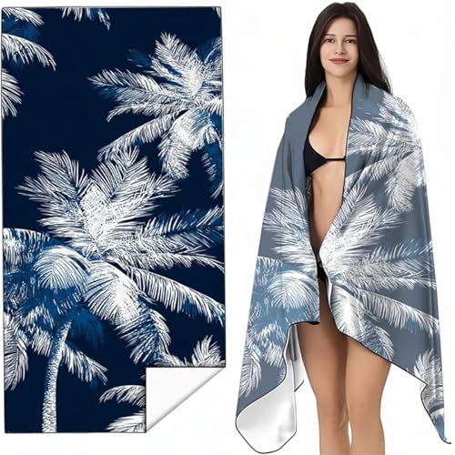 Strandtuch Mikrofaser Handtuch Groß Dunkelblau 80x160 cm, Microfaser Handtücher Kompakt und Sandfest, Leicht und chnelltrocknend Gym Handtuch für Travel, Strand, Sauna, mit Tasche Pflanze SYL7 2-6 von YALNSENN