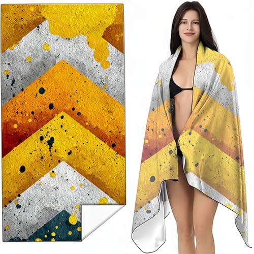Strandtuch Mikrofaser Handtuch Groß Gelb 100x200 cm, Microfaser Handtücher Kompakt und Sandfest, Leicht und chnelltrocknend Gym Handtuch für Travel, Strand, Sauna, mit Tasche Abstrakt SYL1 H-V von YALNSENN