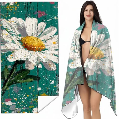 Strandtuch Mikrofaser Handtuch Groß Gelb 100x200 cm, Microfaser Handtücher Kompakt und Sandfest, Leicht und chnelltrocknend Gym Handtuch für Travel, Strand, Sauna, mit Tasche GäNseblüMchen SYL9 5-N von YALNSENN