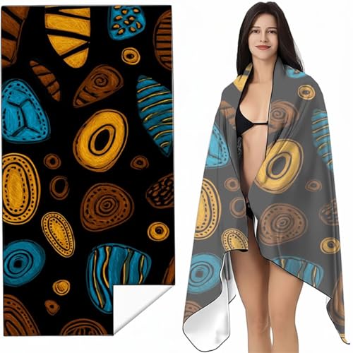 Strandtuch Mikrofaser Handtuch Groß Gelb 80x160 cm, Microfaser Handtücher Kompakt und Sandfest, Leicht und chnelltrocknend Gym Handtuch für Travel, Strand, Sauna, mit Tasche Abstrakt SYL3 3-1 von YALNSENN