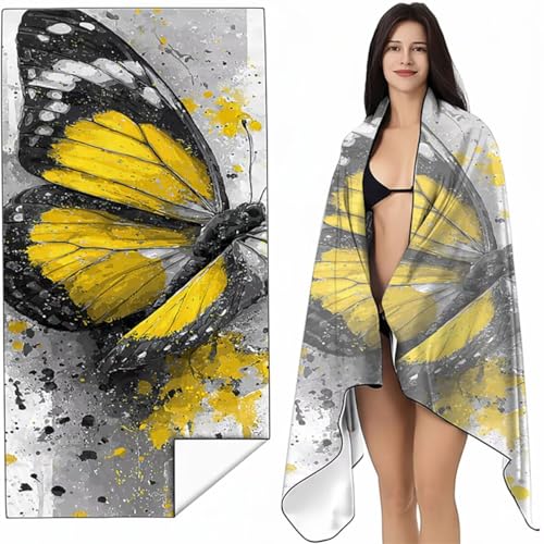 Strandtuch Mikrofaser Handtuch Groß Gelb 80x160 cm, Microfaser Handtücher Kompakt und Sandfest, Leicht und chnelltrocknend Gym Handtuch für Travel, Strand, Sauna, mit Tasche Schmetterling SYL3 U-B Strandtuch Mikrofaser Handtuch Groß Gelb 80x160 cm, Microfaser Handtücher Kompakt und Sandfest, Leicht und chnelltrocknend Gym Handtuch für Travel, Strand, Sauna, mit Tasche Schmetterling SYL3 U-B von YALNSENN