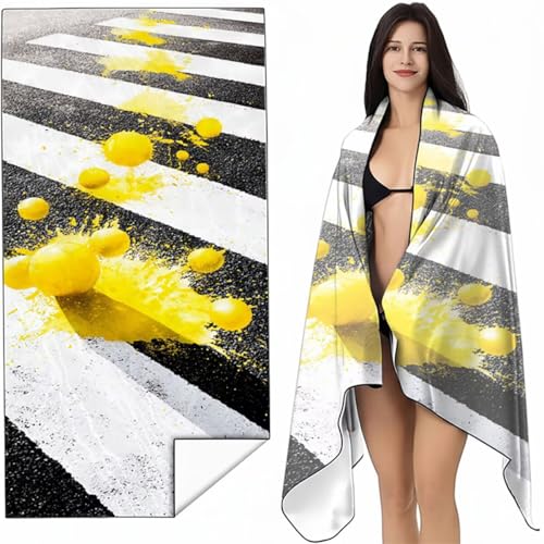 Strandtuch Mikrofaser Handtuch Groß Gelb 90 x 180cm, Microfaser Handtücher Kompakt und Sandfest, Leicht und chnelltrocknend Gym Handtuch für Travel, Strand, Sauna, mit Tasche Graffiti SYL9 5-8 von YALNSENN