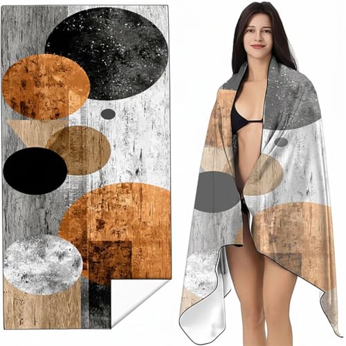 Strandtuch Mikrofaser Handtuch Groß Grau 90 x 180cm, Microfaser Handtücher Kompakt und Sandfest, Leicht und chnelltrocknend Gym Handtuch für Travel, Strand, Sauna, mit Tasche Geometrie SYL5 M-5 von YALNSENN