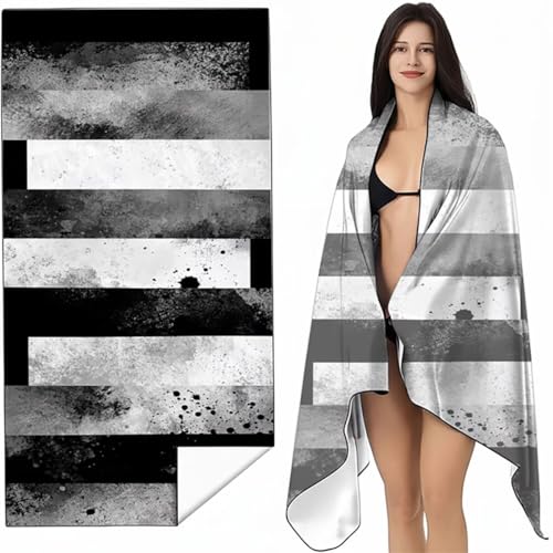 Strandtuch Mikrofaser Handtuch Groß Grau 90 x 180cm, Microfaser Handtücher Kompakt und Sandfest, Leicht und chnelltrocknend Gym Handtuch für Travel, Strand, Sauna, mit Tasche Streifen SYL7 E-0 von YALNSENN
