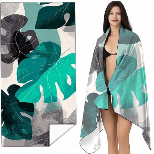 Strandtuch Mikrofaser Handtuch Groß GrüN 70 x 140cm, Microfaser Handtücher Kompakt und Sandfest, Leicht und chnelltrocknend Gym Handtuch für Travel, Strand, Sauna, mit Tasche Pflanze SYL1 Y-7 von YALNSENN