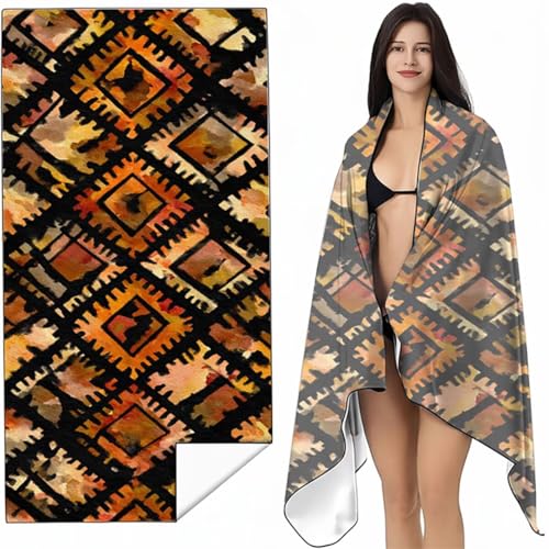 Strandtuch Mikrofaser Handtuch Groß Orange Farbe 60x120 cm, Microfaser Handtücher Kompakt und Sandfest, Leicht und chnelltrocknend Gym Handtuch für Travel, Strand, Sauna, mit Tasche Abstrakt SYL1 2-G von YALNSENN