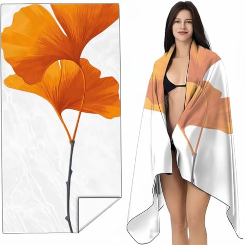 Strandtuch Mikrofaser Handtuch Groß Orange Farbe 70 x 140cm, Microfaser Handtücher Kompakt und Sandfest, Leicht und chnelltrocknend Gym Handtuch für Travel, Strand, Sauna, mit Tasche Pflanze SYL5 8-8 von YALNSENN
