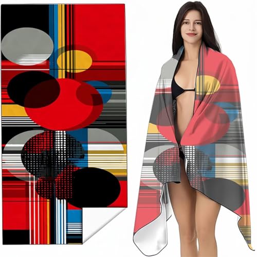 Strandtuch Mikrofaser Handtuch Groß Rot 90 x 180cm, Microfaser Handtücher Kompakt und Sandfest, Leicht und chnelltrocknend Gym Handtuch für Travel, Strand, Sauna, mit Tasche Geometrie SYL7 S-Y von YALNSENN