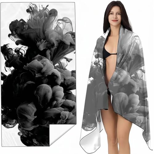 Strandtuch Mikrofaser Handtuch Groß Schwarz 100x200 cm, Microfaser Handtücher Kompakt und Sandfest, Leicht und chnelltrocknend Gym Handtuch für Travel, Strand, Sauna, mit Tasche Rauch SYL5 3-F von YALNSENN