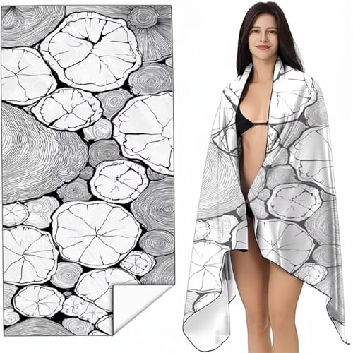 Strandtuch Mikrofaser Handtuch Groß Schwarz und Weiß 80x160 cm, Microfaser Handtücher Kompakt und Sandfest, Leicht und chnelltrocknend Gym Handtuch für Travel, Strand, Sauna Abstrakt SYL9 9-Z von YALNSENN