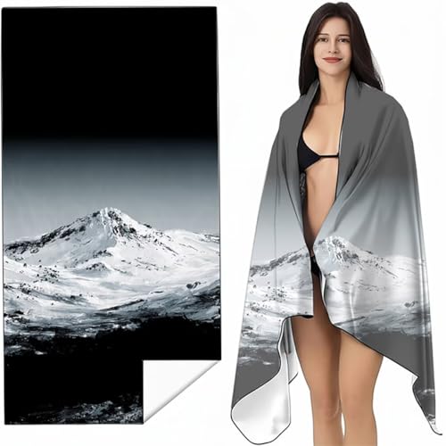 Strandtuch Mikrofaser Handtuch Groß Schwarz und Weiß 90 x 180cm, Microfaser Handtücher Kompakt und Sandfest, Leicht und chnelltrocknend Gym Handtuch für Travel, Strand, Sauna Schneeberg SYL3 F-5 von YALNSENN