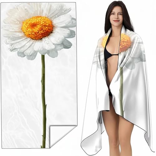 Strandtuch Mikrofaser Handtuch Groß Weiß 90 x 180cm, Microfaser Handtücher Kompakt und Sandfest, Leicht und chnelltrocknend Gym Handtuch für Travel, Strand, Sauna, mit Tasche Pflanze SYL7 3-0 von YALNSENN
