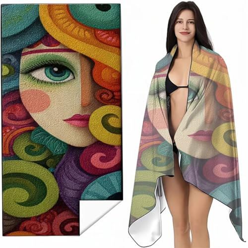 Strandtuch XXL 90 x 180cm Blau Strandmatte Sandfreies Schnell Trocknendes Intimer Druckknopf, Weiches Leichtes Abstrakt Mikrofaser Strandtuch Damen Herren für Reise Urlaub Schwimmen Campin SYL8 C-6 von YALNSENN