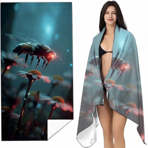 YALNSENN Mikrofaser Strandtuch 100x200 cm Gelb Stranddecke Intimer Druckknopf, Saugfähig Sandfreies Schnell Trocknendes, Weiches Leichtes Biene Strandtuch XXL für Strand Reise Schwimmen SYL9 3-5 von YALNSENN