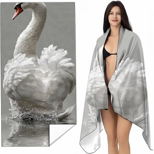 YALNSENN Mikrofaser Strandtuch 70 x 140cm Weiß Stranddecke Intimer Druckknopf, Saugfähig Sandfreies Schnell Trocknendes, Weiches Leichtes Tier Strandtuch XXL für Strand Reise Schwimmen SYL7 0-7 von YALNSENN