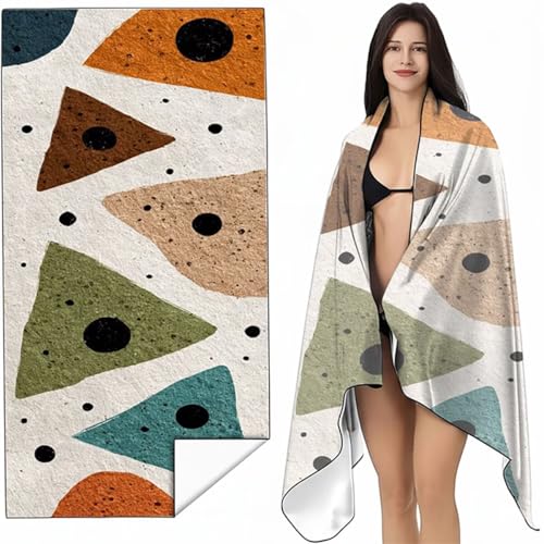 YALNSENN Mikrofaser Strandtuch 80x160 cm Blau Stranddecke Intimer Druckknopf, Saugfähig Sandfreies Schnell Trocknendes, Weiches Leichtes Geometrie Strandtuch XXL für Strand Reise Schwimmen SYL3 H-U von YALNSENN