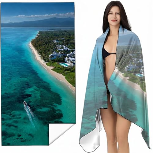 YALNSENN Mikrofaser Strandtuch 80x160 cm Blau Stranddecke Intimer Druckknopf, Saugfähig Sandfreies Schnell Trocknendes, Weiches Leichtes Landschaft Strandtuch XXL für Strand Reise Schwimmen SYL9 7-8 von YALNSENN