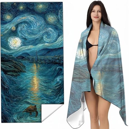 YALNSENN Mikrofaser Strandtuch 90 x 180cm Blau Stranddecke Intimer Druckknopf, Saugfähig Sandfreies Schnell Trocknendes, Weiches Leichtes Abstrakt Strandtuch XXL für Strand Reise Schwimmen SYL3 6-0 von YALNSENN
