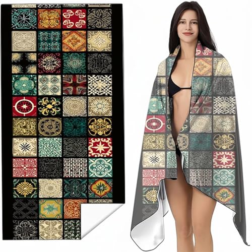 YALNSENN Mikrofaser Strandtuch 90x200 cm Farbe Stranddecke Intimer Druckknopf, Saugfähig Sandfreies Schnell Trocknendes, Weiches Leichtes Netz Strandtuch XXL für Strand Reise Schwimmen SYL3 1-O von YALNSENN
