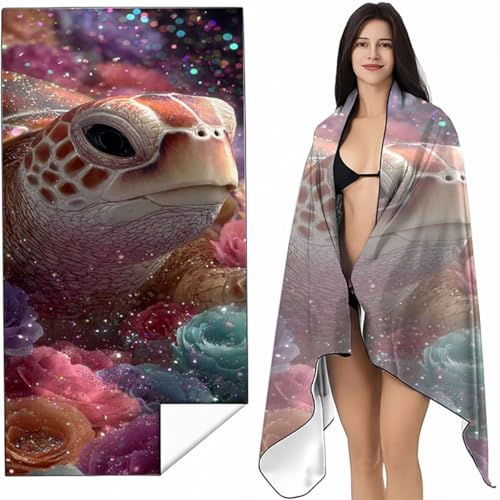 YALNSENN Mikrofaser Strandtuch 90x200 cm Orange Farbe Stranddecke, Saugfähig Sandfreies Schnell Trocknendes, Weiches Leichtes MeeresschildkröTen Strandtuch XXL für Strand Reise Schwimmen SYL9 7-3 von YALNSENN