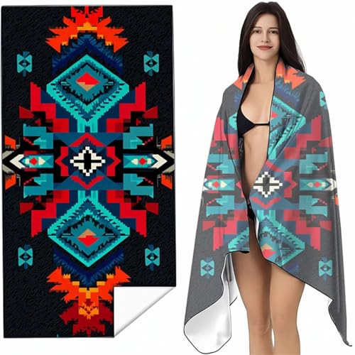 YALNSENN Strandtuch Mikrofaser Handtuch Groß Blau 60x120 cm, Microfaser Handtücher Kompakt und Sandfest, Leicht und chnelltrocknend Gym Handtuch für Travel, Strand, Sauna, mit Tasche BöHmen SYL1 H-4 von YALNSENN