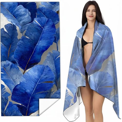YALNSENN Strandtuch Mikrofaser Handtuch Groß Blau 80x160 cm, Microfaser Handtücher Kompakt und Sandfest, Leicht und chnelltrocknend Gym Handtuch für Travel, Strand, Sauna, mit Tasche Feder SYL7 9-Z von YALNSENN
