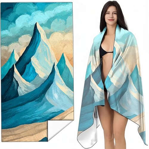 YALNSENN Strandtuch Mikrofaser Handtuch Groß Blau und Weiß 90x200 cm, Microfaser Handtücher Kompakt und Sandfest, Leicht und chnelltrocknend Gym Handtuch für Travel, Strand, Sauna Bergspitze SYL3 N-C von YALNSENN