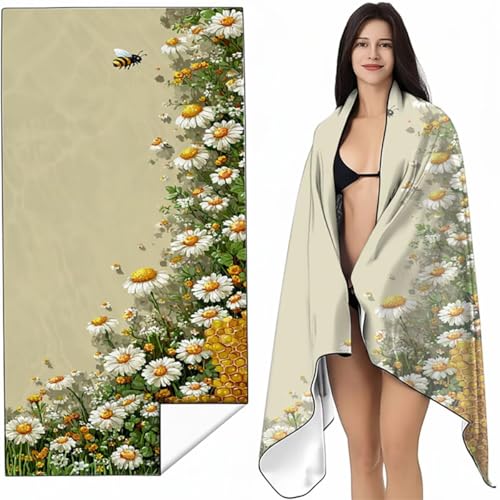 YALNSENN Strandtuch Mikrofaser Handtuch Groß Gelb 90x200 cm, Microfaser Handtücher Kompakt und Sandfest, Leicht und chnelltrocknend Gym Handtuch für Travel, Strand, Sauna, mit Tasche Biene SYL9 1-5 von YALNSENN