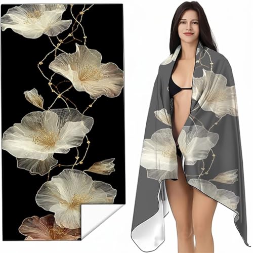 YALNSENN Strandtuch Mikrofaser Handtuch Groß Gelb 90x200 cm, Microfaser Handtücher Kompakt und Sandfest, Leicht und chnelltrocknend Gym Handtuch für Travel, Strand, Sauna, mit Tasche Blume SYL3 U-0 von YALNSENN