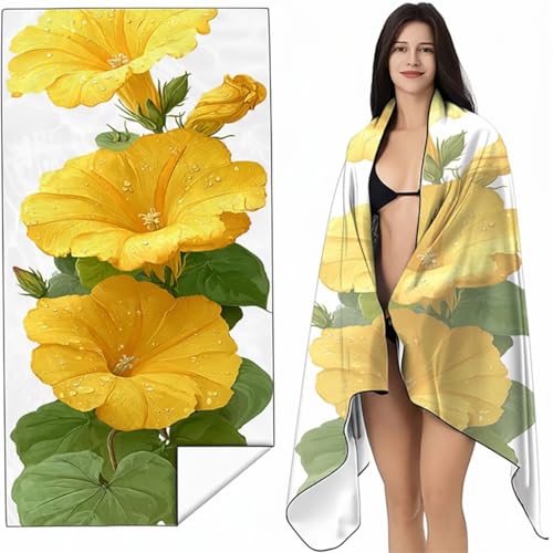 YALNSENN Strandtuch Mikrofaser Handtuch Groß Gelb 90x200 cm, Microfaser Handtücher Kompakt und Sandfest, Leicht und chnelltrocknend Gym Handtuch für Travel, Strand, Sauna, mit Tasche Blumen SYL7 1-3 von YALNSENN
