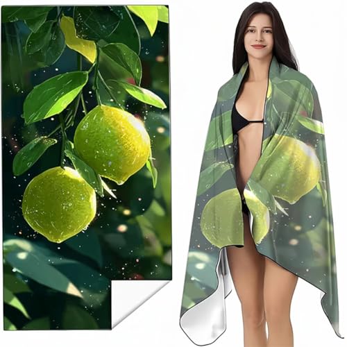YALNSENN Strandtuch Mikrofaser Handtuch Groß GrüN 90 x 180cm, Microfaser Handtücher Kompakt und Sandfest, Leicht und chnelltrocknend Gym Handtuch für Travel, Strand, Sauna, mit Tasche Obst SYL3 X-5 von YALNSENN