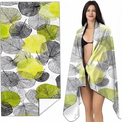 YALNSENN Strandtuch Mikrofaser Handtuch Groß GrüN 90x200 cm, Microfaser Handtücher Kompakt und Sandfest, Leicht und chnelltrocknend Gym Handtuch für Travel, Strand, Sauna, mit Tasche Pflanze SYL1 P-8 von YALNSENN