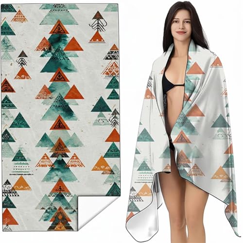 YALNSENN Strandtuch Mikrofaser Handtuch Groß GrüN 90x200 cm, Microfaser Handtücher Kompakt und Sandfest, Leicht und chnelltrocknend Gym Handtuch für Travel, Strand, Sauna, mit Tasche Retro SYL7 K-A von YALNSENN