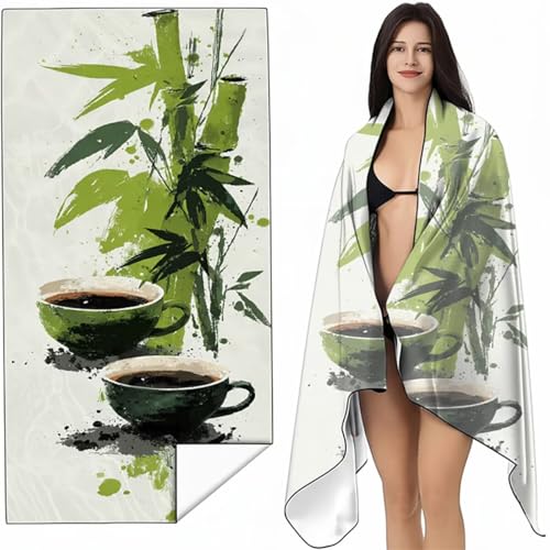 YALNSENN Strandtuch Mikrofaser Handtuch Groß GrüN 90x200 cm, Microfaser Handtücher Kompakt und Sandfest, Leicht und chnelltrocknend Gym Handtuch für Travel, Strand, Sauna, mit Tasche Tasse SYL1 2-V von YALNSENN