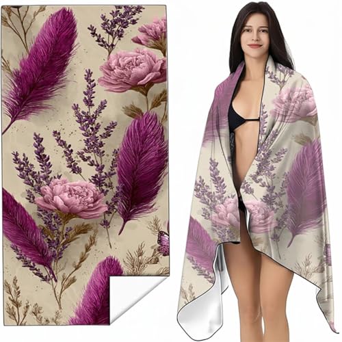 YALNSENN Strandtuch Mikrofaser Handtuch Groß Lila 90 x 180cm, Microfaser Handtücher Kompakt und Sandfest, Leicht und chnelltrocknend Gym Handtuch für Travel, Strand, Sauna, mit Tasche Blumen SYL7 3-7 von YALNSENN