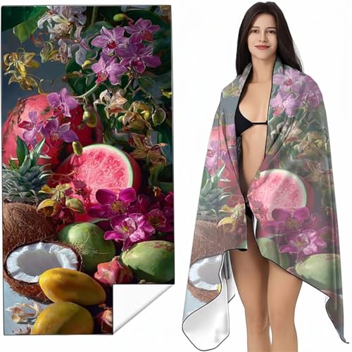 YALNSENN Strandtuch Mikrofaser Handtuch Groß Rosa 70 x 140cm, Microfaser Handtücher Kompakt und Sandfest, Leicht und chnelltrocknend Gym Handtuch für Travel, Strand, Sauna, mit Tasche Obst SYL5 3-W von YALNSENN
