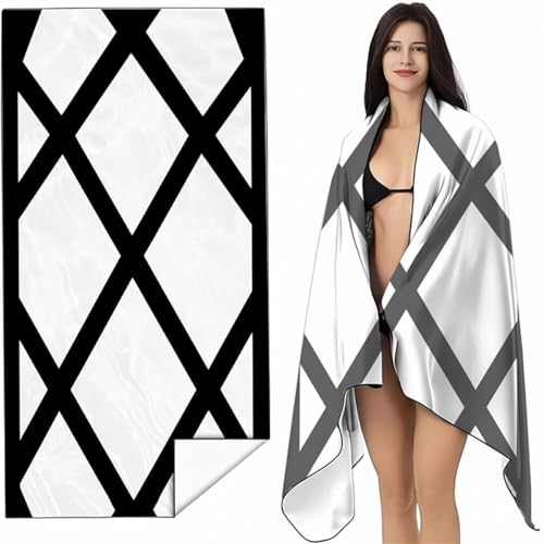 YALNSENN Strandtuch Mikrofaser Handtuch Groß Schwarz und Weiß 80x160 cm, Microfaser Handtücher Kompakt und Sandfest, Leicht und chnelltrocknend Gym Handtuch für Travel, Strand, Sauna Gitter SYL5 2-P von YALNSENN