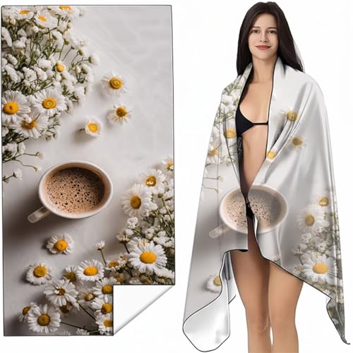 YALNSENN Strandtuch Mikrofaser Handtuch Groß Weiß 60x120 cm, Microfaser Handtücher Kompakt und Sandfest, Leicht und chnelltrocknend Gym Handtuch für Travel, Strand, Sauna, mit Tasche Blumen SYL3 L-5 von YALNSENN