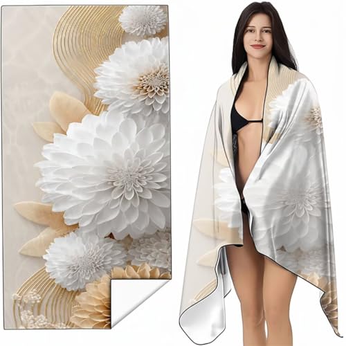 YALNSENN Strandtuch Mikrofaser Handtuch Groß Weiß 60x120 cm, Microfaser Handtücher Kompakt und Sandfest, Leicht und chnelltrocknend Gym Handtuch für Travel, Strand, Sauna, mit Tasche Blumen SYL5 J-2 von YALNSENN