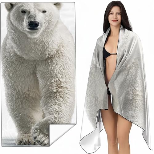 YALNSENN Strandtuch Mikrofaser Handtuch Groß Weiß 90x200 cm, Microfaser Handtücher Kompakt und Sandfest, Leicht und chnelltrocknend Gym Handtuch für Travel, Strand, Sauna, mit Tasche EisbäR SYL1 8-S von YALNSENN