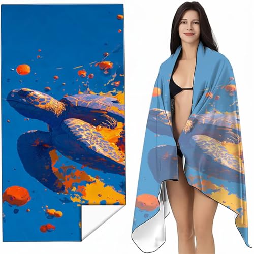 YALNSENN Strandtuch XXL 100x200 cm Blau Strandmatte Sandfreies Schnell Trocknendes, Weiches Leichtes MeeresschildkröTen Mikrofaser Strandtuch Damen Herren für Reise Urlaub Schwimmen Campin SYL8 7-6 von YALNSENN