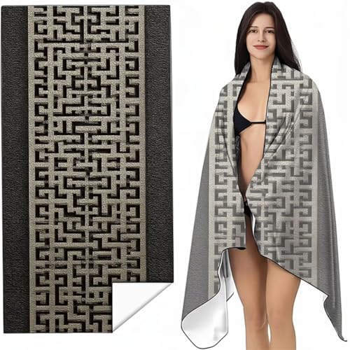 YALNSENN Strandtuch XXL 70 x 140cm Schwarz Strandmatte Sandfreies Schnell Trocknendes, Weiches Leichtes Geometrie Mikrofaser Strandtuch Damen Herren für Reise Urlaub Schwimmen Campin SYL4 D-7 von YALNSENN