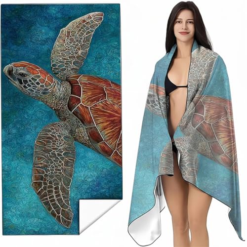 YALNSENN Strandtuch XXL 90 x 180cm Blau Strandmatte Sandfreies Schnell Trocknendes, Weiches Leichtes MeeresschildkröTen Mikrofaser Strandtuch Damen Herren für Reise Urlaub Schwimmen Campin SYL2 2-1 von YALNSENN